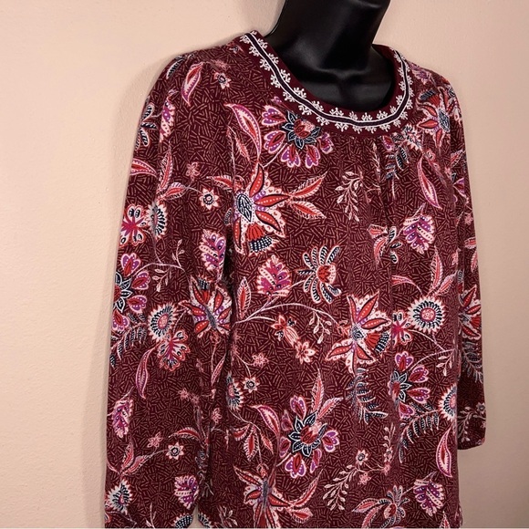 SMALL OLD NAVY BURGUNDY RED BOHO BLOUSE TOP COTTON FLORAL BOHEMIAN EMBROIDERED - Picture 6 of 10